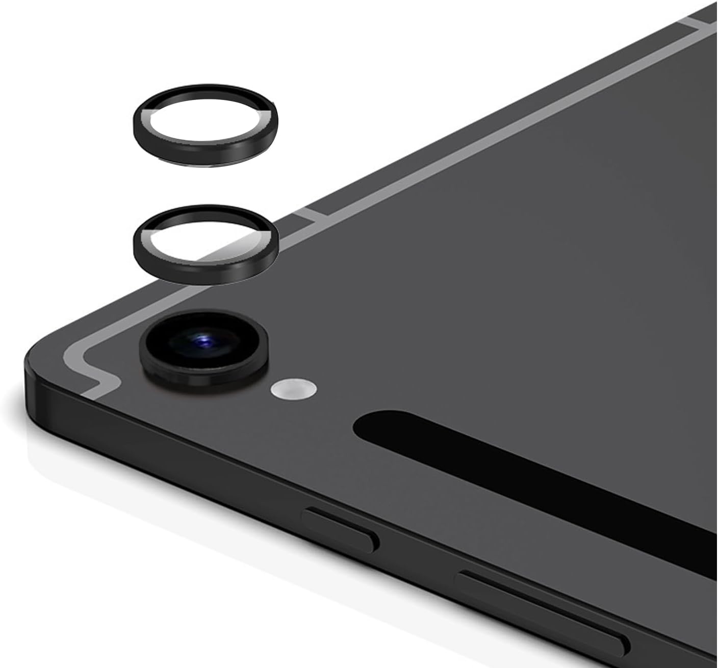 [2 Pack for Samsung Galaxy Tab S9 FE/Tab S9/Tab S10 Camera Lens Protector, 9H Hardness Metal Individual Ring [Installation Tray Alignment Kit](Black)