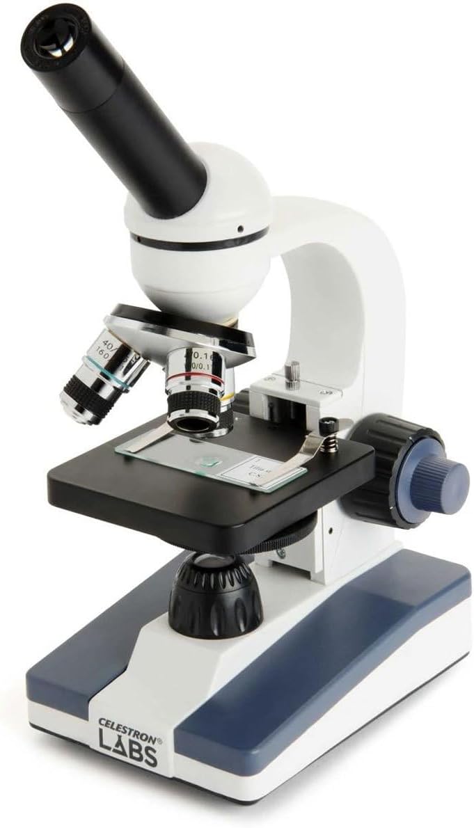 Celestron – Celestron Labs – Monocular Head Compound Microscope – 40-1000x Magnification – Adjustable Mechanical Stage – Includes 2 Eyepieces and 10 Prepared Slides