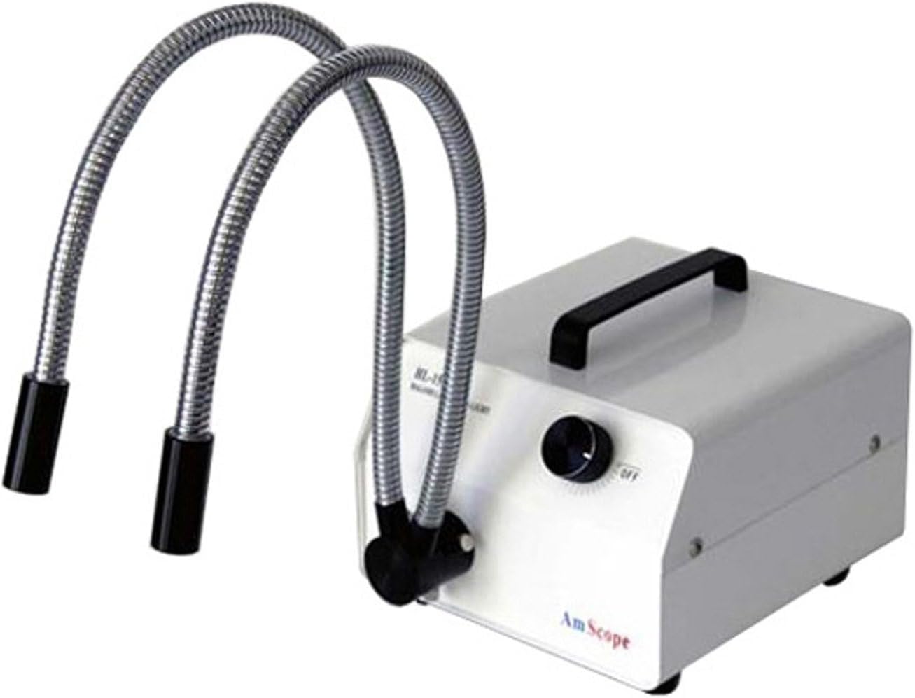 Amscope HL150-AY 150W Fiber Optic Dual Gooseneck Microscope Light Illuminator, Black