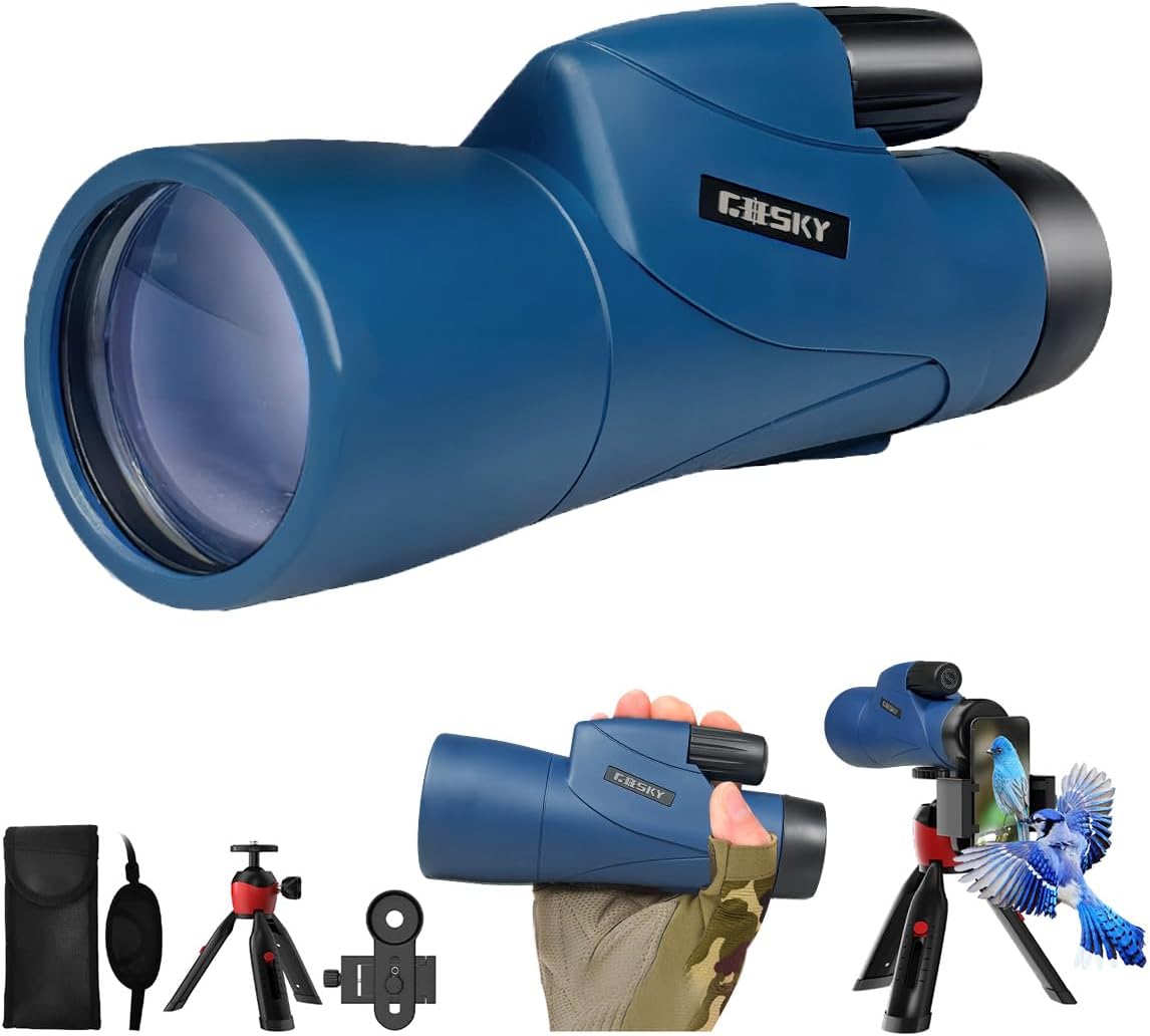 Gosky 12x55 HD Monocular Telescope with BAK4 Prism & FMC Lens, Lightweight with Smartphone Adapter - For Bird Watching, Hunting, Hiking, Traveling