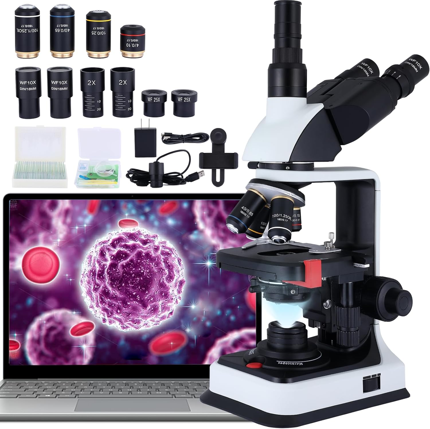 Doppelte LED-Beleuchtung und zweistufiger mechanischer Tisch, 40X-2500X Microscope Laboratory Adult Microscope with LEDs