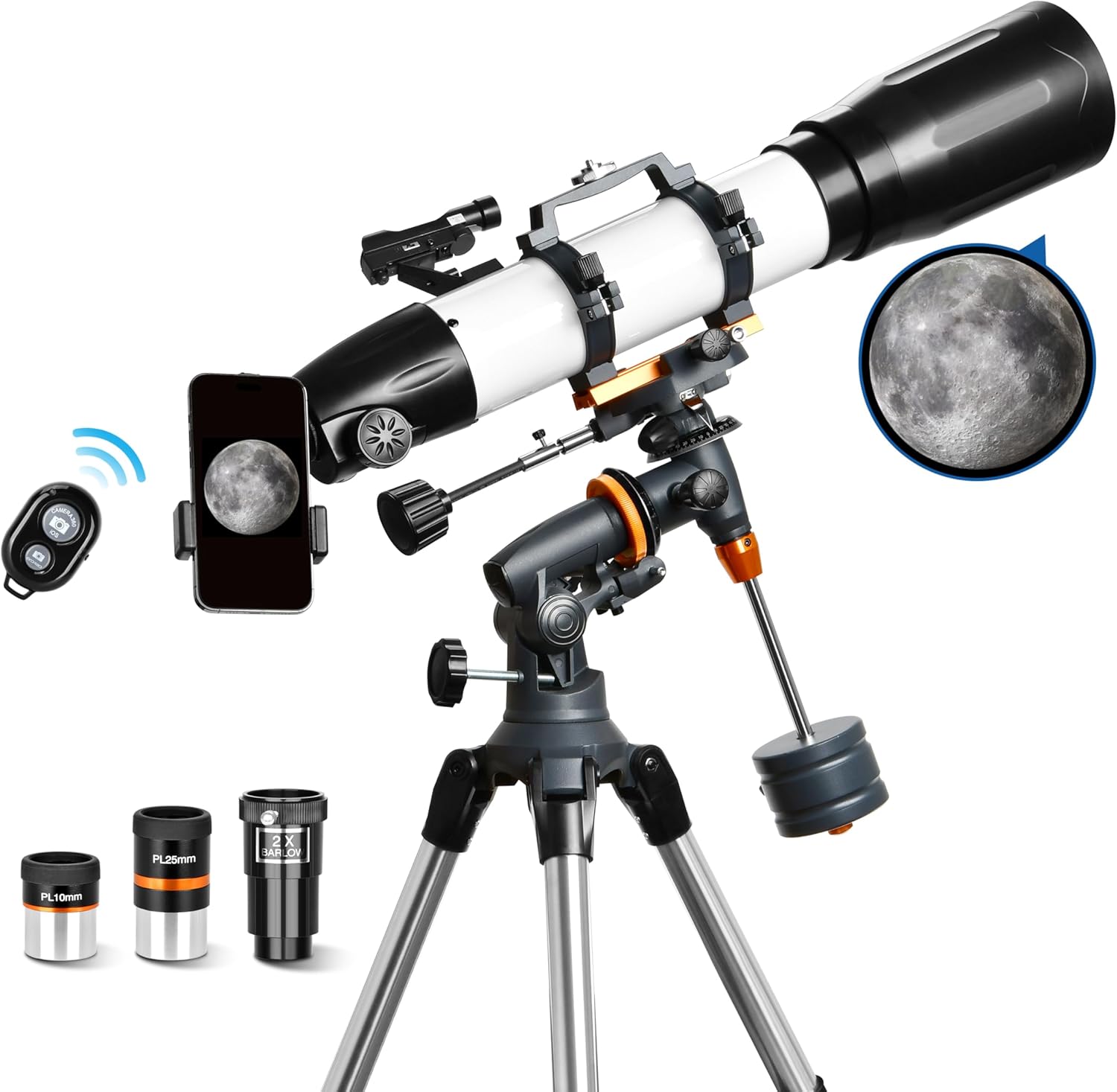 AOMEKIE Telescope 650x90mm Astronomical Refractor Telescope for Adults & Beginners, Fully Multi-Coated High Transmission Coatings EQ Mount with Tripod, Phone Adapter, Wireless Control