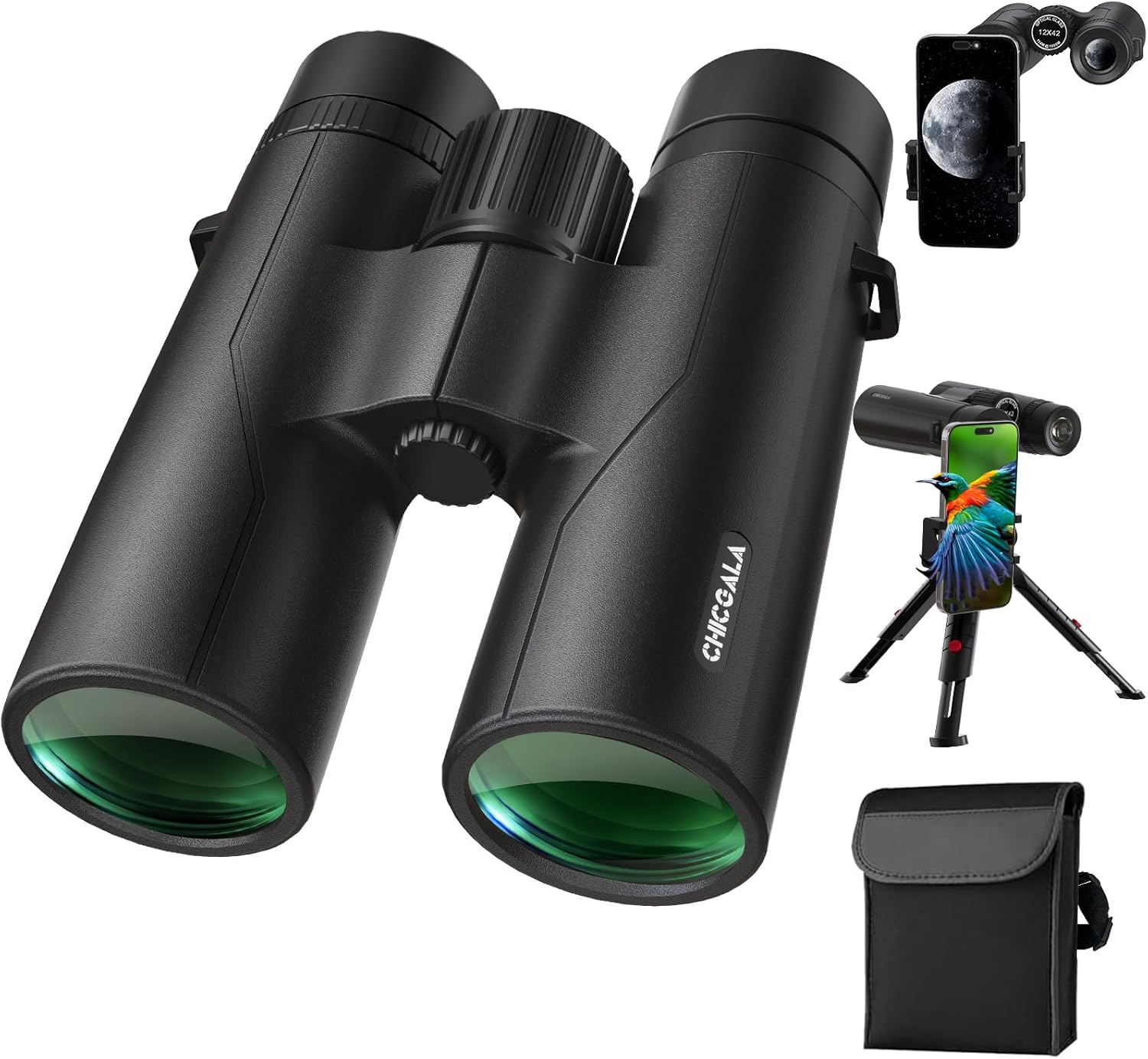 12x42 HD Binoculars for Adults High Powered with Phone Adapter and Tripod, Large View & Super Bright Binoculars - Lightweight Waterproof for Bird Watching, Hunting, Stargazing, Hiking, Travel, Sports