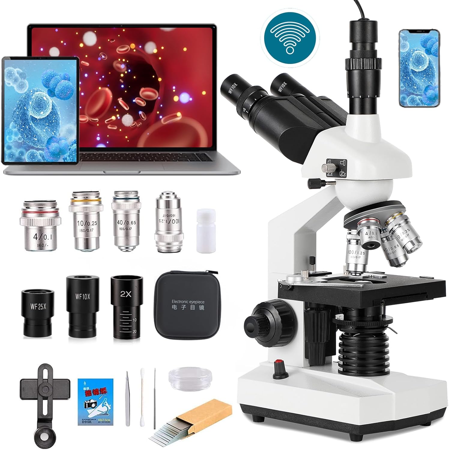Compound trinocular Microscope, 40X-5000X Magnification, Research Grade trinocular Compound Laboratory Microscope, high Resolution Optics, Suitable for Laboratory, School, Clinical…