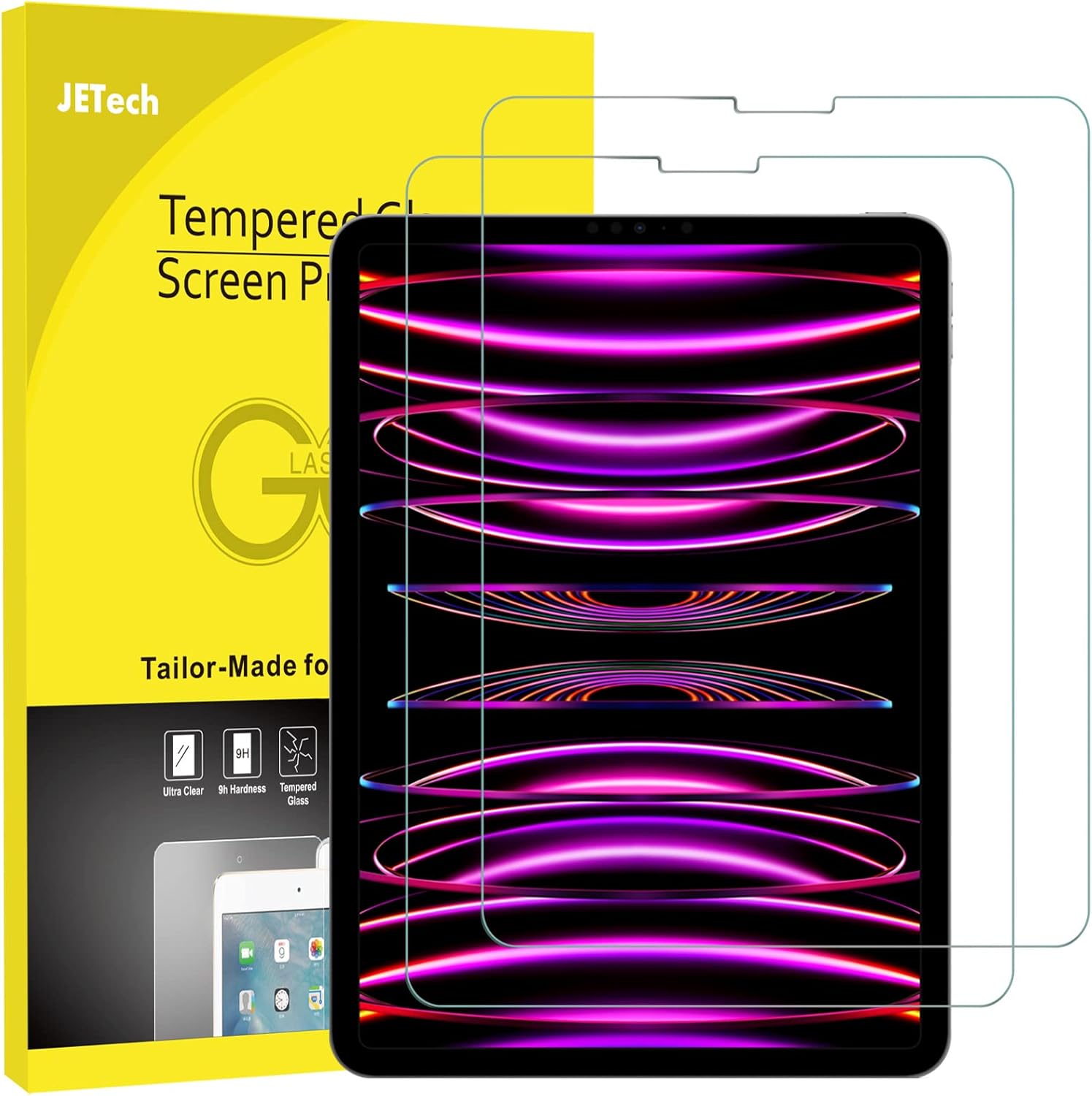 JETech Screen Protector for iPad Pro 11-Inch (2022/2021/2020/2018 Model), iPad Air 5/4 2022/2020 10.9-Inch, Face ID Compatible, Tempered Glass Film, 2-Pack