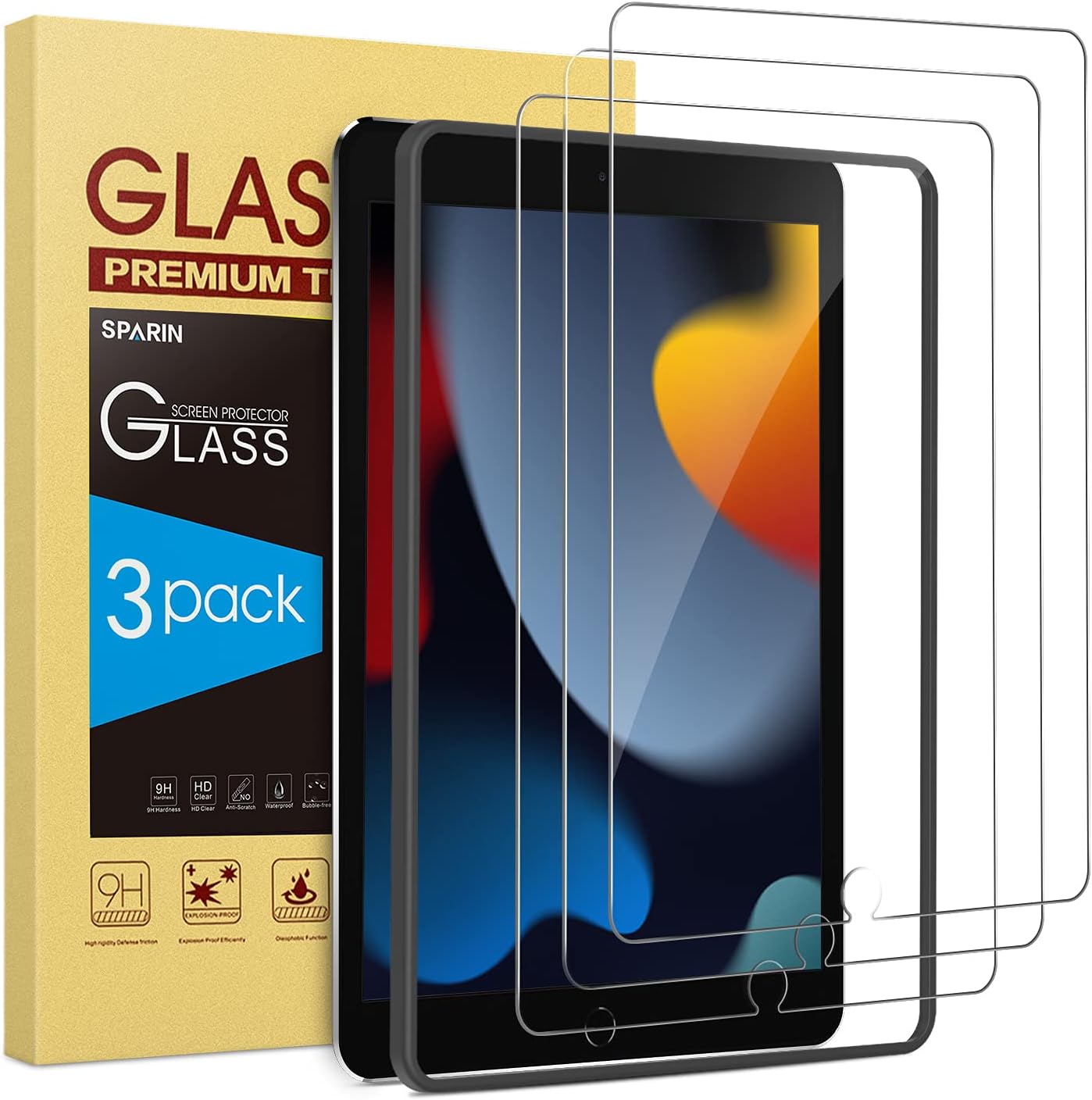 SPARIN 3 Pack Screen Protector for iPad 9th 8th 7th Generation 10.2 inch, Tempered Glass Compatible with iPad 9 8 7 (2021 2020 2019)
