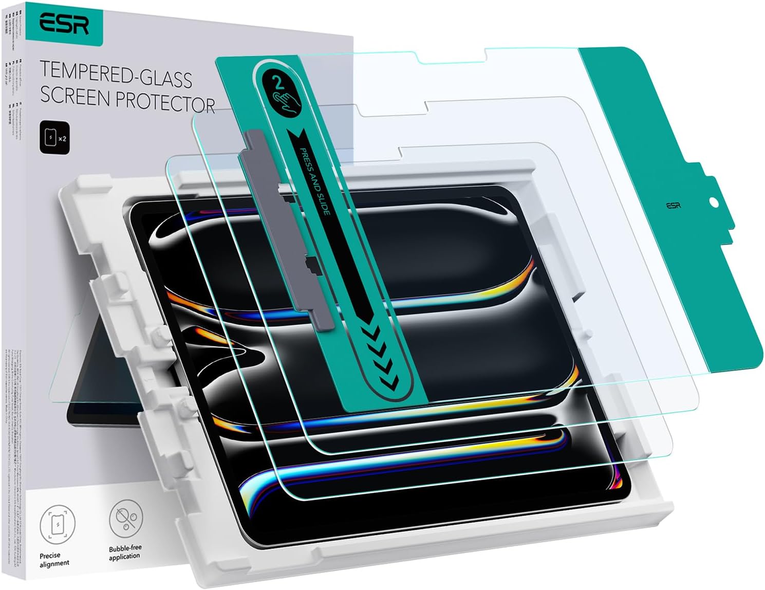 ESR 2 Pack Screen Protector for iPad Pro 13 Inch M4 2024, Tempered Glass Film with Easy Application Tray, Scratch Resistant, HD Clarity