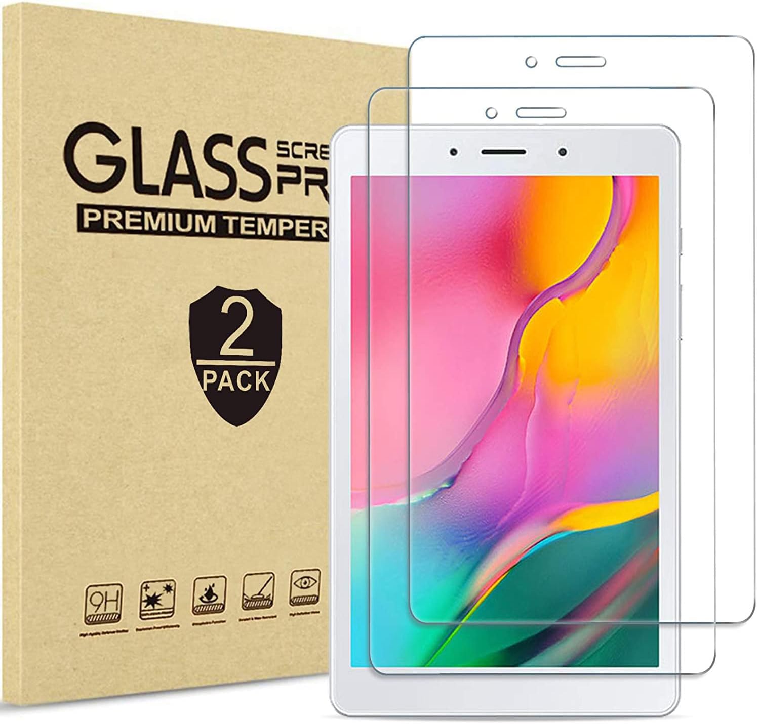 [2 Pack] Screen Protector for Samsung Galaxy Tab A 8.0 2019 Screen Protector T290(Wi-Fi) T295(LTE) , Tempered Glass Screen Film Guard for 8.0 inch, Tempered Glass/High Definition/Bubble Free