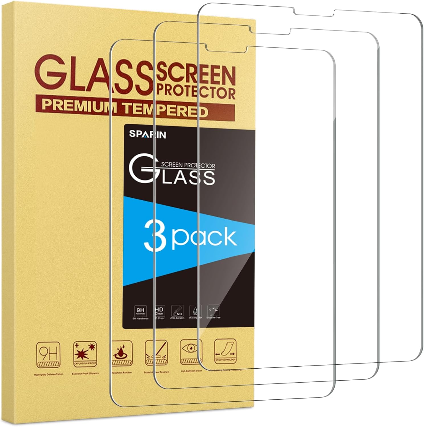 SPARIN 3 Pack Screen Protector for iPad Air 5th 4th Generation 10.9 inch (Air 5/4) 2022/2020, iPad Pro 11 inch (2022/2021/2020/2018), Tempered Glass, Case Friendly, Anti-Scratch
