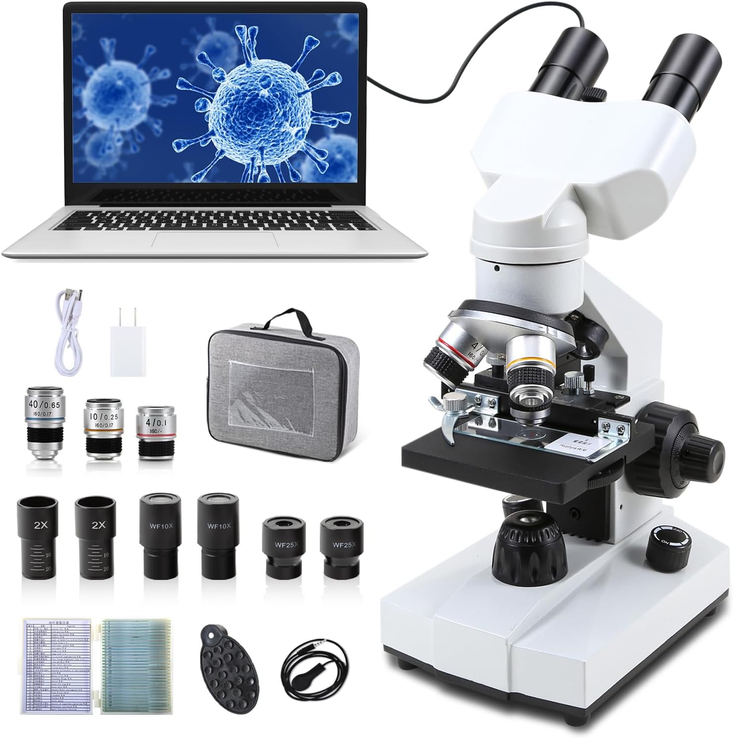 Compound Binocular Microscopes 40X-2000X with 2.0 mp Camera, with Microscope Prepared Slides 30p,for Kids Students Adults,Microscope Accessories, Phone Adapter CX1013